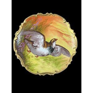 Handpainted Limoges 11 1/2" Gamebird Cabinet Plate With Ornate Gilded Rim